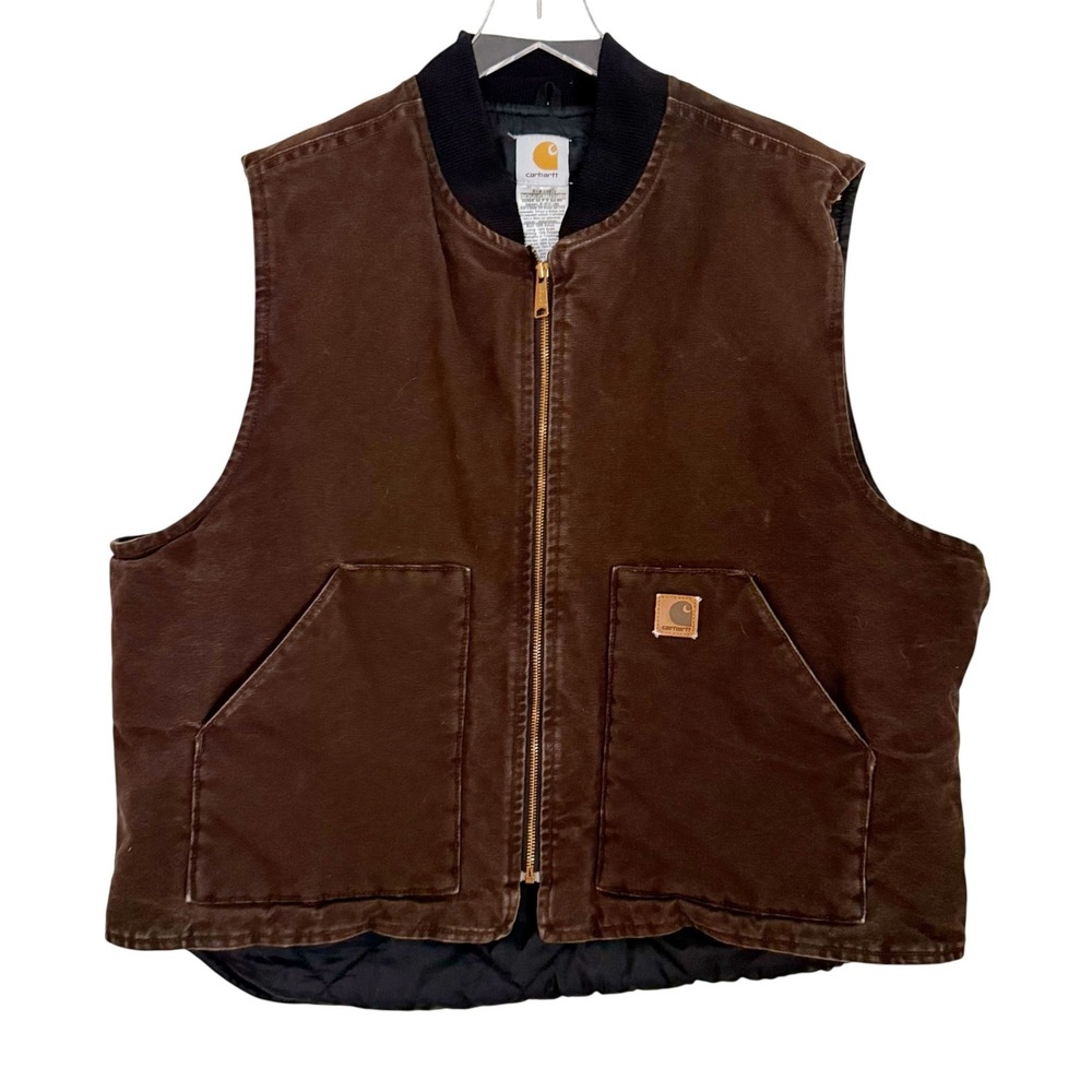 Vintage 2XL Carhartt Mens Brown Insulated Work Vest‎